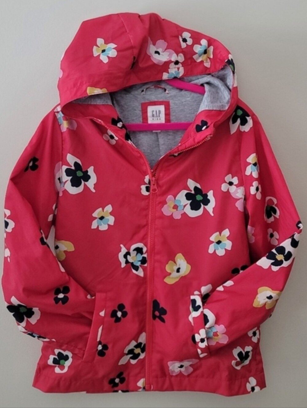 NWOT GAP Kids Red Floral Hooded Raincoat, Size XL (12-13)